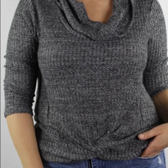 Flawless Tops - Cowl neck 3/4 sleeved knit sweater